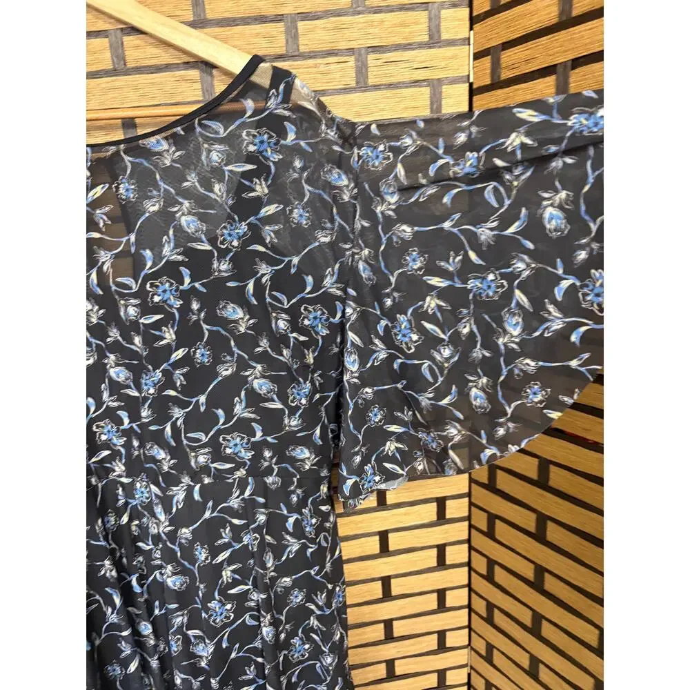 BLOOMCHIC‎ Black And Blue Floral Mesh Swimdress Size 26